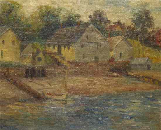 Appraisal: G N Leban th century Shoreline Scene oil on canvas