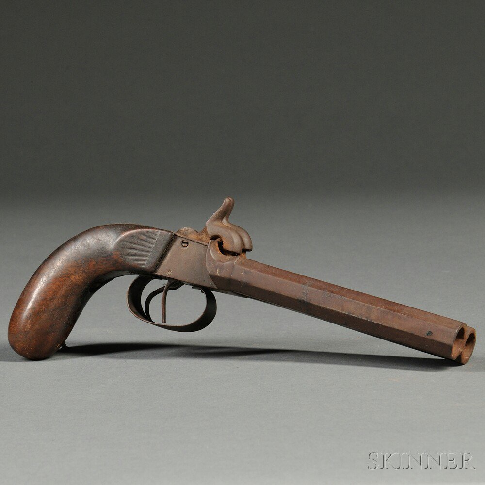 Appraisal: Continental Double-barrel Percussion Pistol c mid to late th century