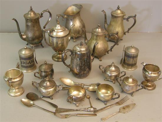 Appraisal: Silver plated coffee and sugar holders and covers with spoons