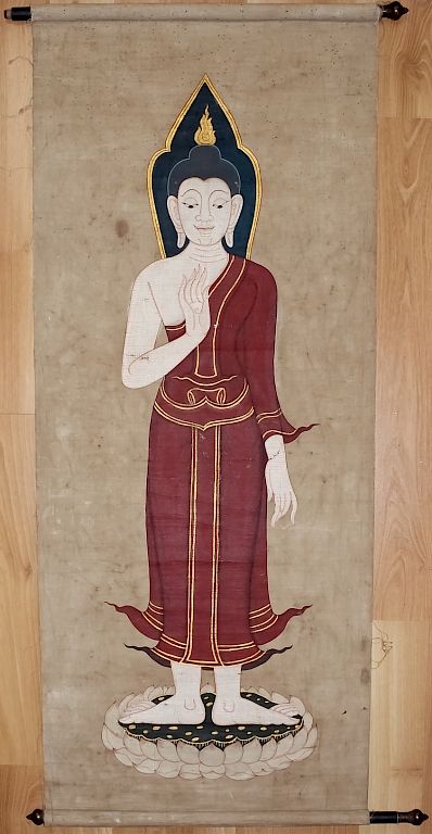 Appraisal: Old East Asian Buddha On Lotus Art Scroll Painting Old