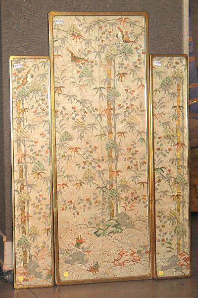 Appraisal: Three Japanese embroidered silk panels Each framed and glazed possibly