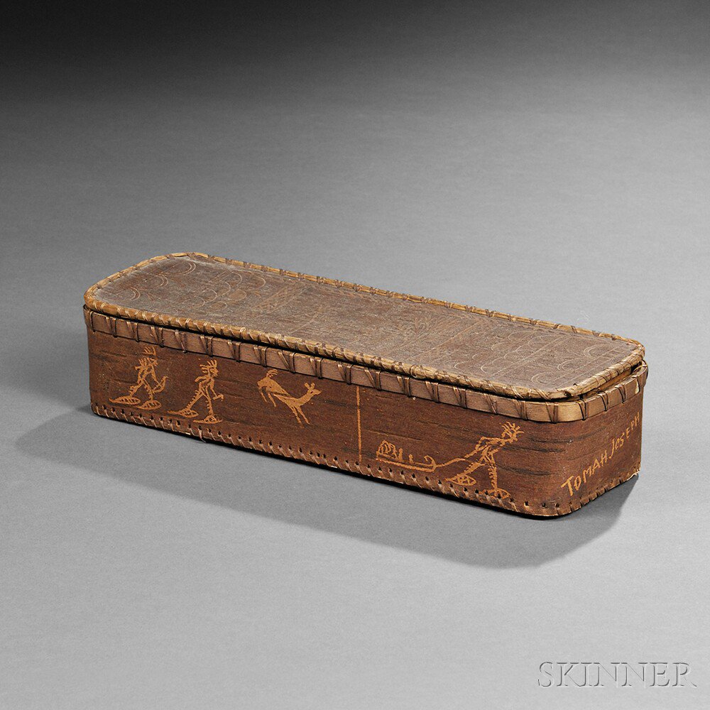 Appraisal: Tomah Joseph Decorated Birch Bark Glove Box decorated on the