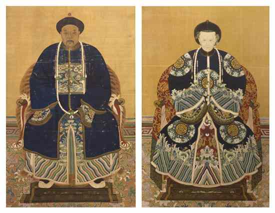 Appraisal: A Pair of Chinese Ancestral Paintings on Silk the polychrome