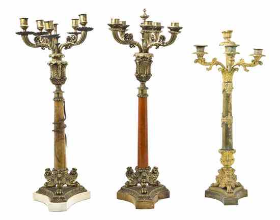 Appraisal: A Pair of Empire Style Five-Light Candelabra each of columnar