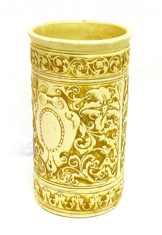 Appraisal: American art pottery umbrella stand possibly Weller ''Ivory'' early th