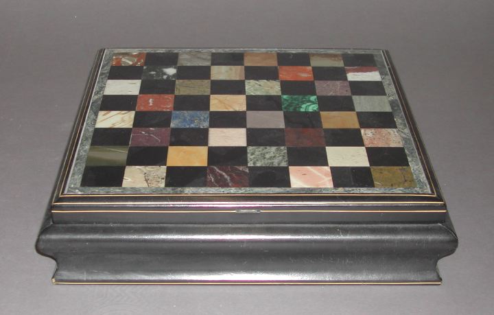 Appraisal: Italian Gilt-Banded Ebonized Wood and Hardstone Games Box first quarter