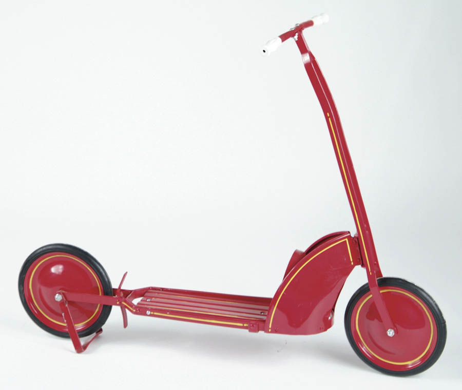 Appraisal: -WHEELED SCOOTER Professionally restored scooter in red with yellow pinstripes