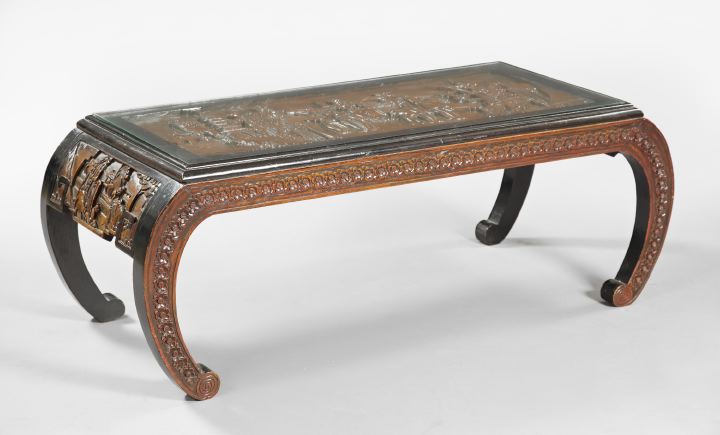 Appraisal: Oriental Ebonized and Carved Hardwood Cocktail Table early th century