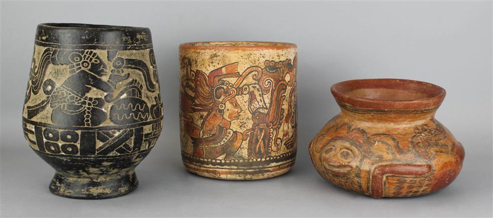 Appraisal: THREE PRE-COLUMBIAN STYLE POTS Provenance a Virginia private collection