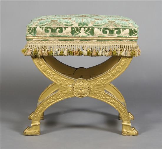 Appraisal: A Neoclassical Curule Form Giltwood Bench Height inches