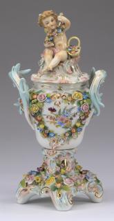 Appraisal: Meissen porcelain lidded urn marked h Meissen porcelain lidded urn