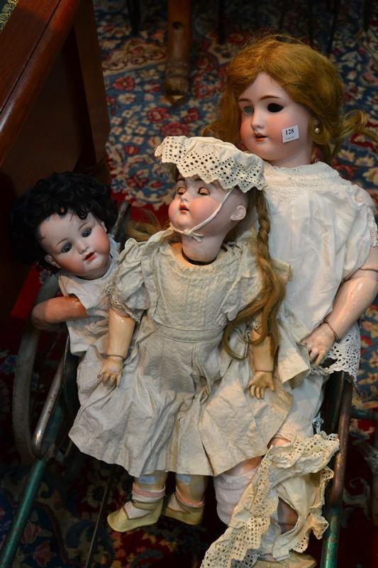 Appraisal: THREE BISQUE HEAD DOLLS INCL SIMON AND HALBIG AND ARMAND