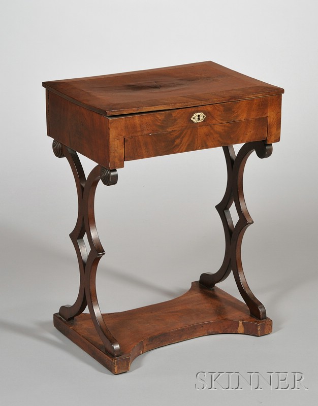 Appraisal: Regency Inlaid Mahogany and Mahogany Veneer Lift-top Sewing Stand