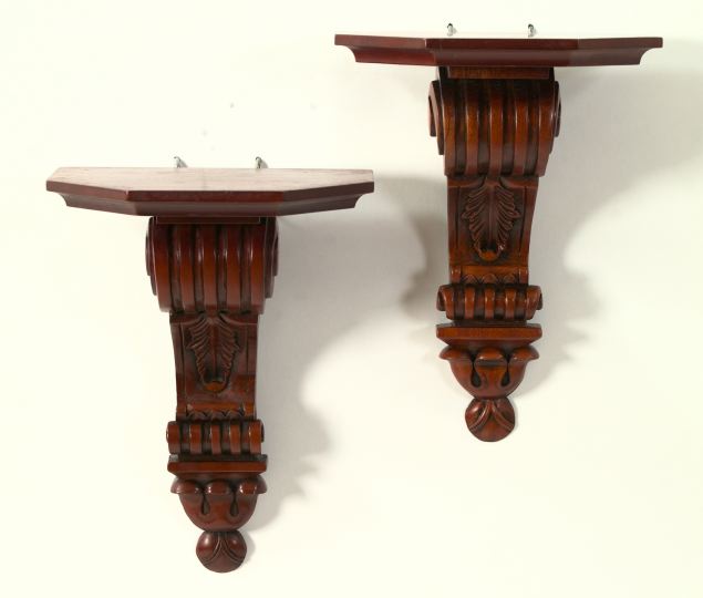 Appraisal: Large Pair of English Carved Mahogany Console Bracket Shelves second