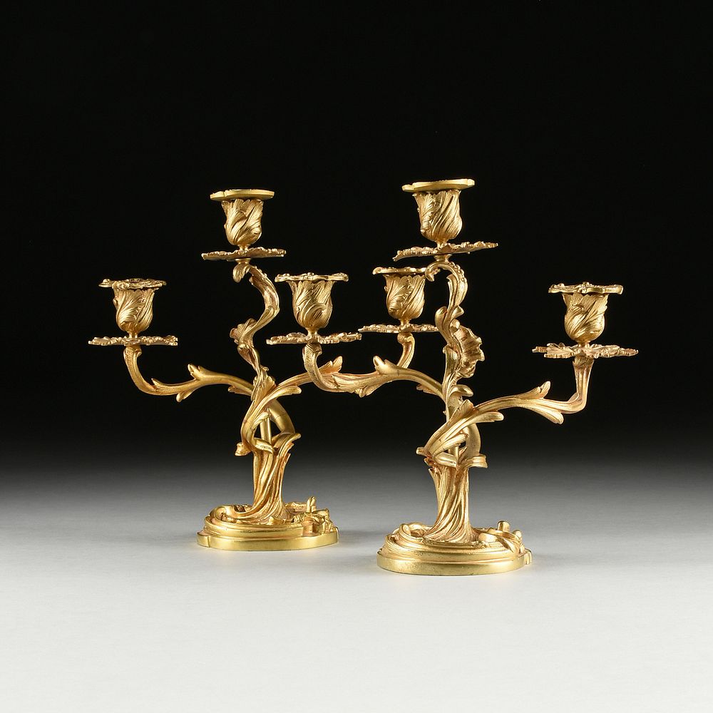 Appraisal: A PAIR OF DIMINUTIVE LOUIS XV STYLE GILT BRONZE THREE