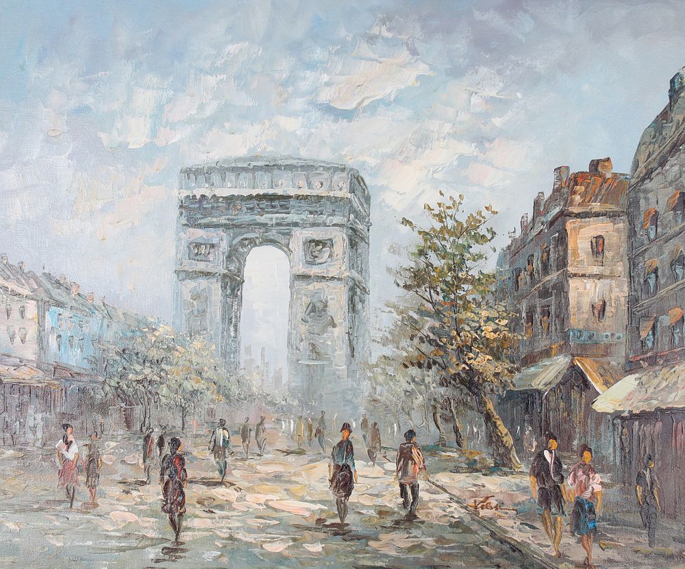 Appraisal: Vintage Paris Street Scene with Figures Vintage Paris Street Scene