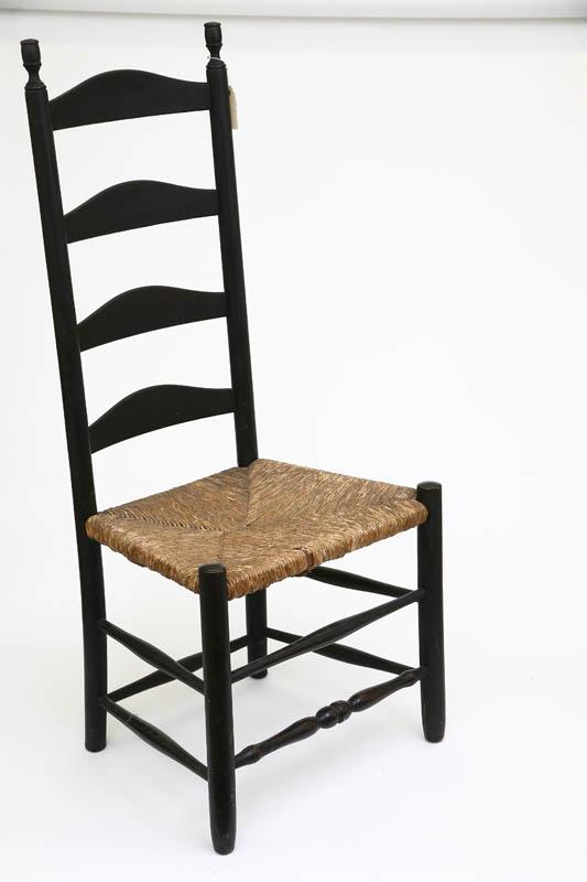 Appraisal: LADDERBACK CHAIR Side chair with black paint and rush seat