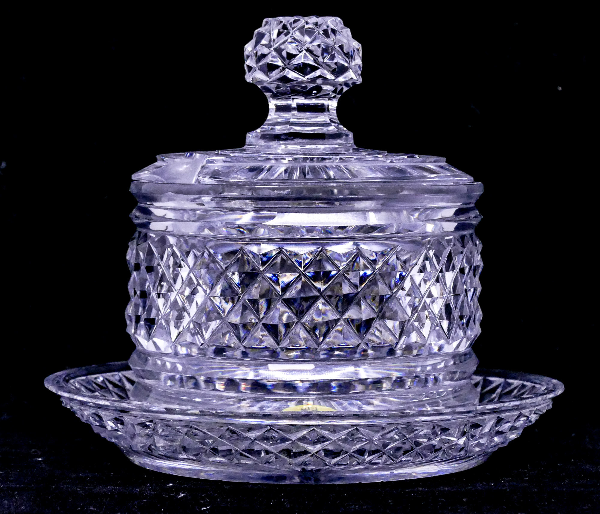 Appraisal: English Georgian Cut Crystal Covered Condiment with Undertray- x ''-