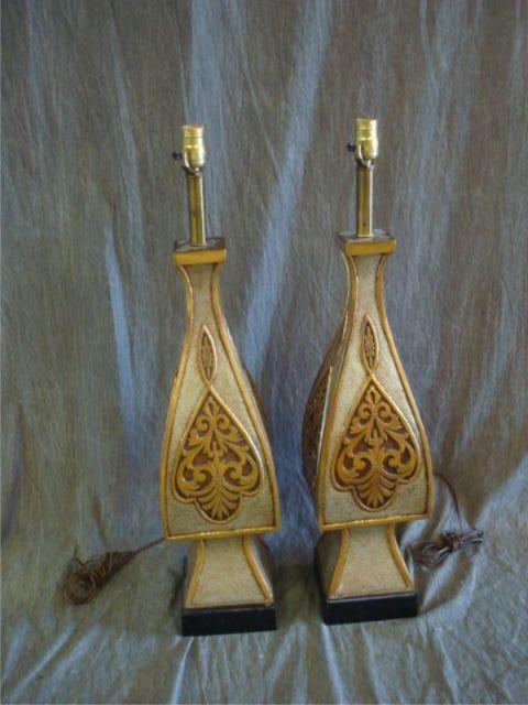 Appraisal: Pair of Gilt Decorated Midcentury Lamps SGD E L and