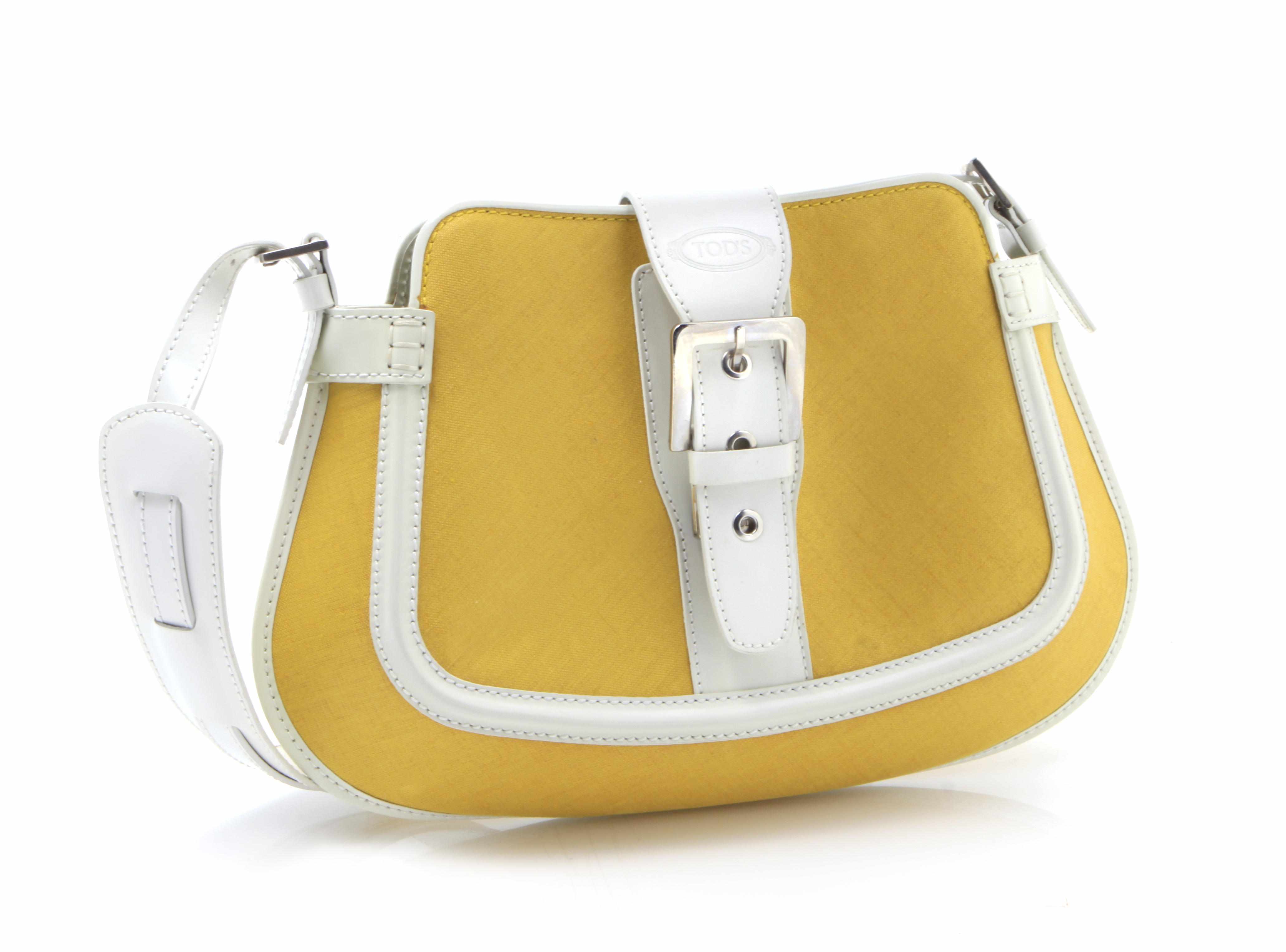 Appraisal: A Tod's yellow linen and white leather handbag height in