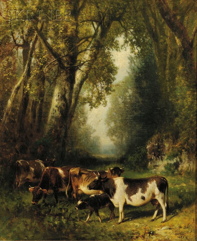 Appraisal: William M Hart American - Cows in a Woodland Landscape