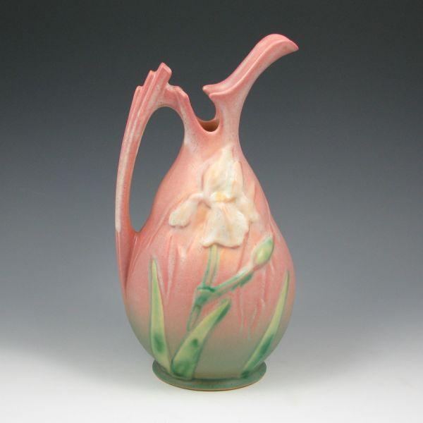 Appraisal: Roseville Iris ewer in pink and green Lightly marked Roseville