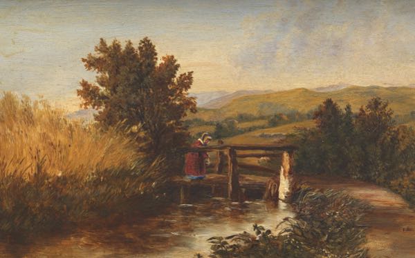 Appraisal: ATTRIBUTED TO JAMES WARD BRITISH - x Woman on bridge