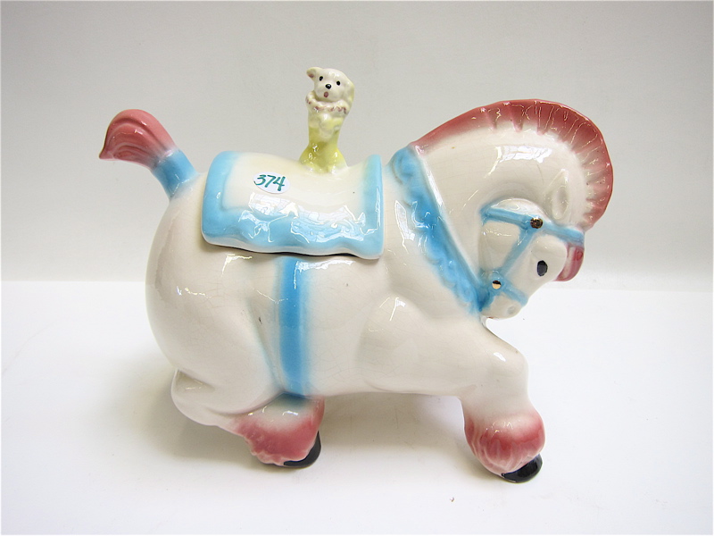 Appraisal: BRUSH POTTERY CO CIRCUS HORSE COOKIE JAR with small figural