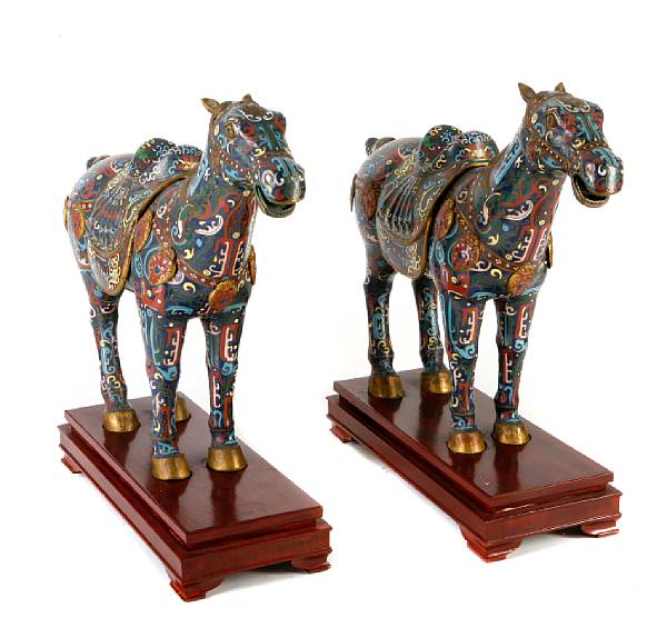 Appraisal: A pair of Chinese cloisonne enamel metal horses with removable