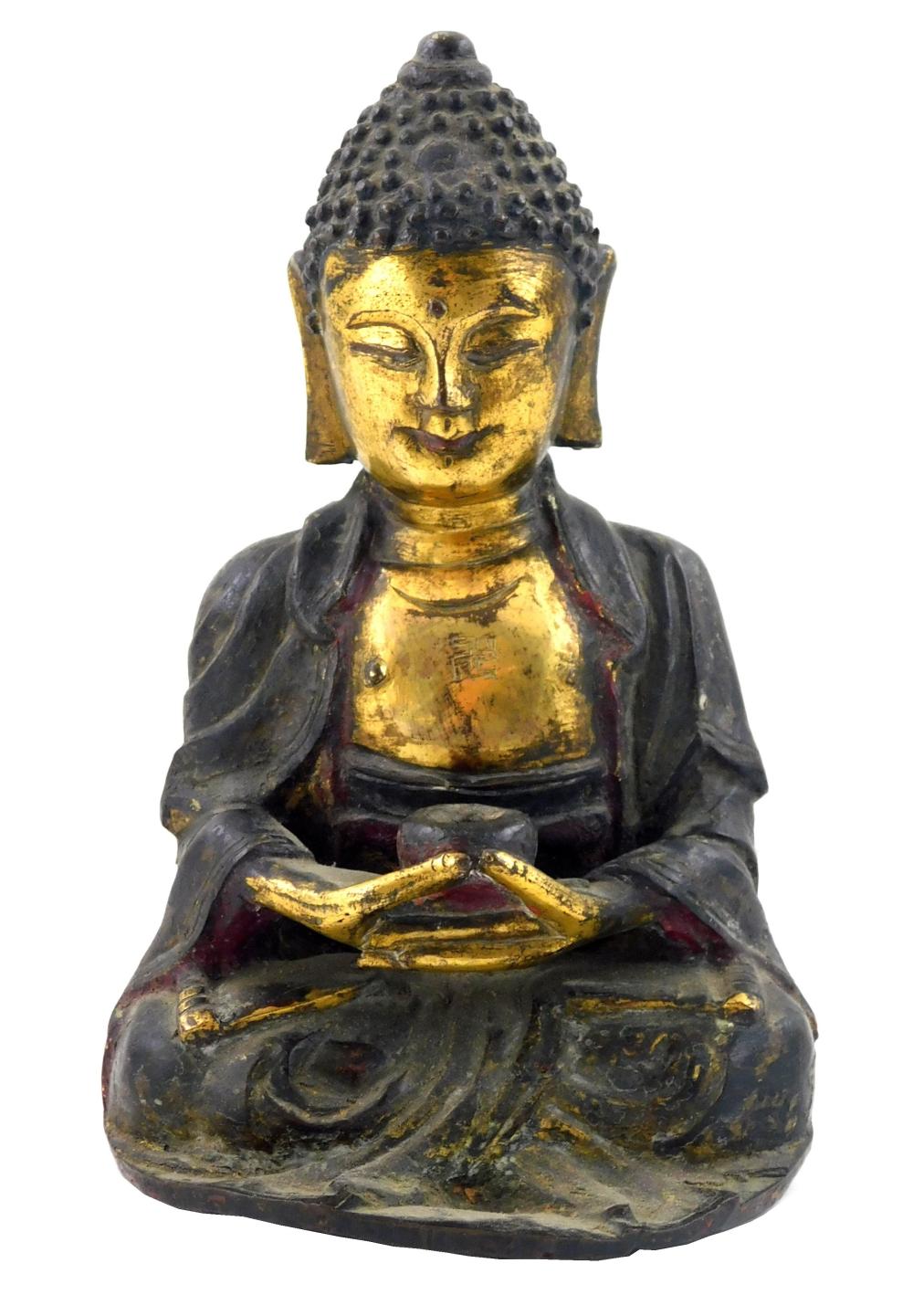 Appraisal: ASIAN Bronze figure of Buddha probably Chinese Ming style but