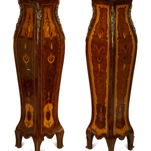 Appraisal: A Pair of Louis XV Style Gilt-Metal Mounted Marquetry Pedestals