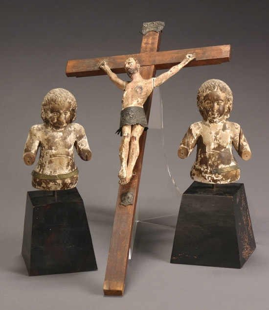 Appraisal: Two Spanish Colonial Painted Wood Busts of the Christ Child