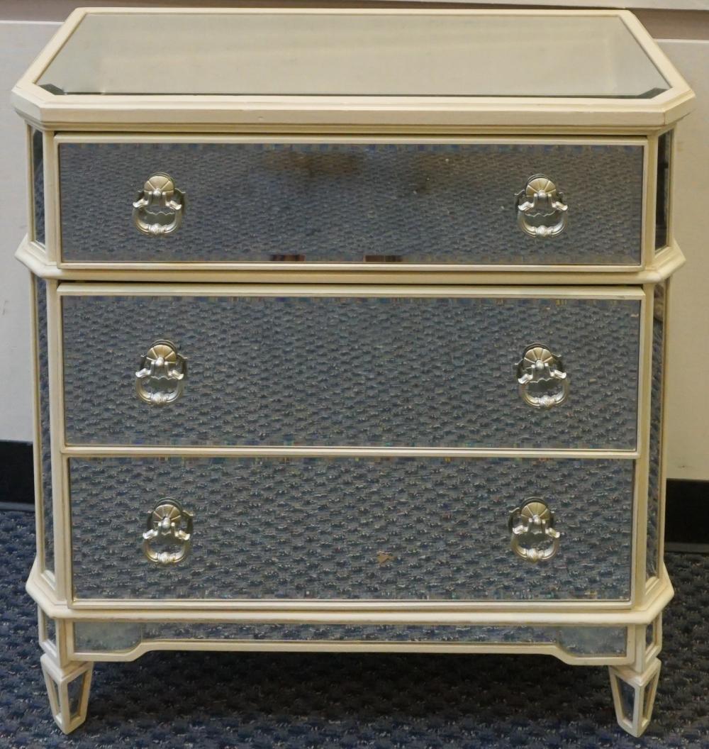 Appraisal: MODERN CREAM PAINTED MIRRORED THREE-DRAWER CHEST X X IN X