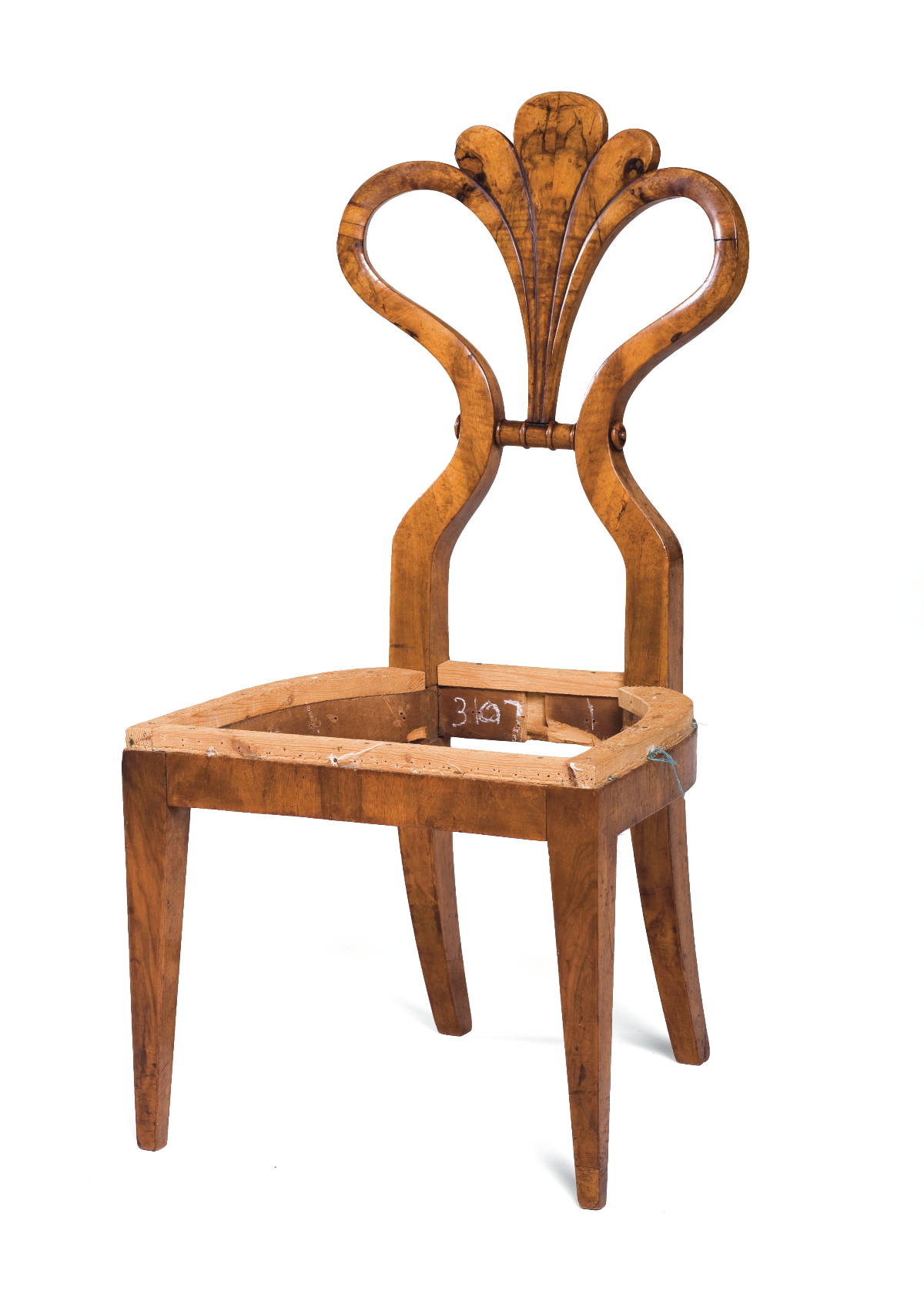 Appraisal: CONTINENTAL BIEDERMEIER FIGURED WALNUT HEART-BACKED SIDE CHAIR WITH LOBED CREST