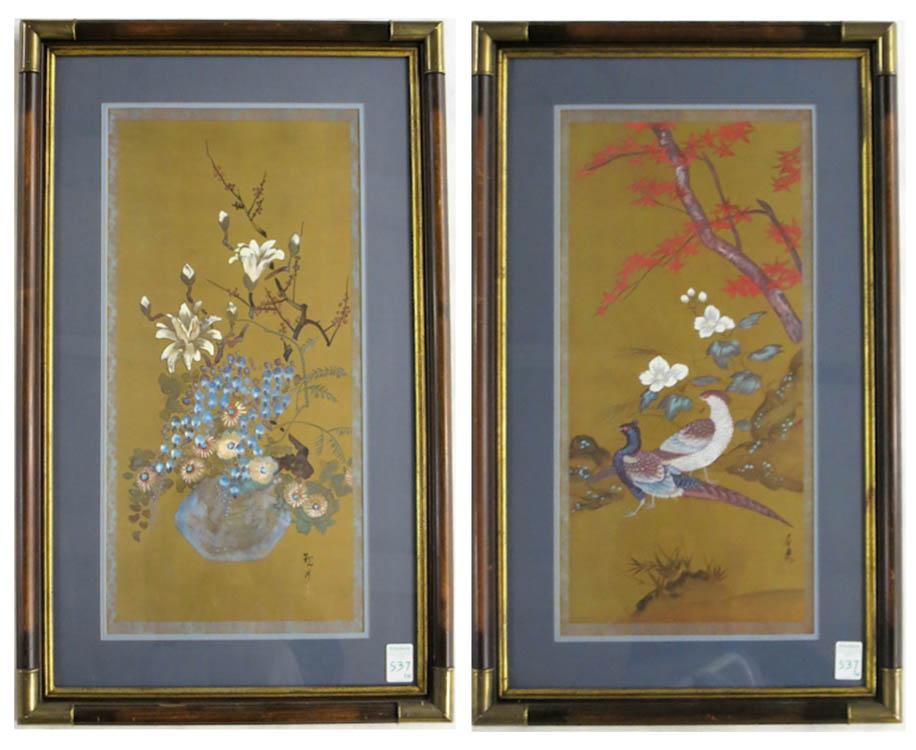 Appraisal: TWO CHINESE OFF-SET LITHOGRAPHS one depicting flowers and the other