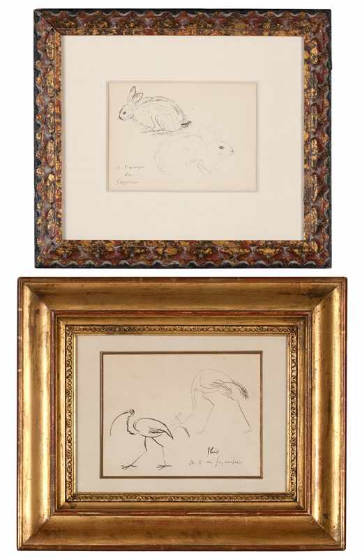 Appraisal: Two works 'Ibis' and two rabbits each ink on paper