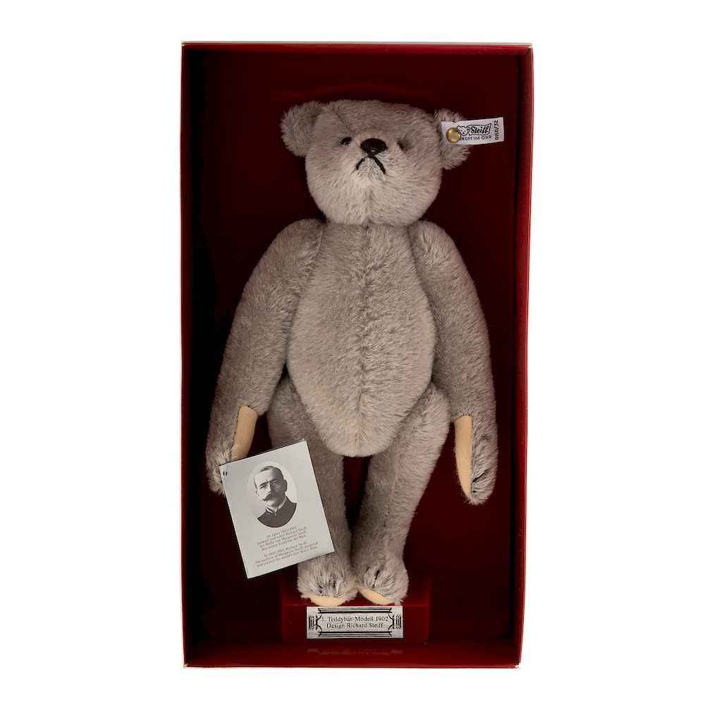 Appraisal: Steiff Grey Mohair Jointed Teddy Bear New in box in