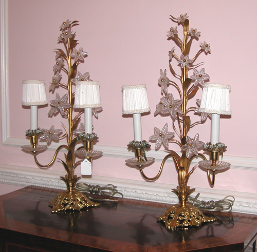 Appraisal: Pair of Victorian Venetian Style Double Mantle Lamps with applied