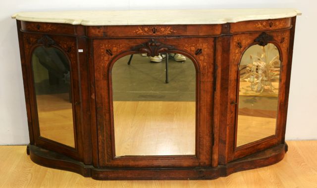 Appraisal: A Victorian marble topped walnut and inlaid credenza cm wide