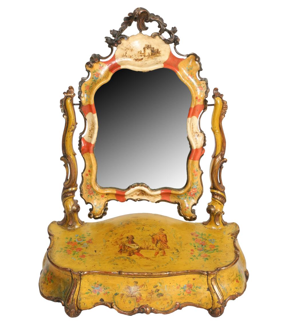 Appraisal: VENETIAN ROCOCO-STYLE PAINTED TABLE-TOP VANITY MIRRORpainted with Chinoiserie decorations on