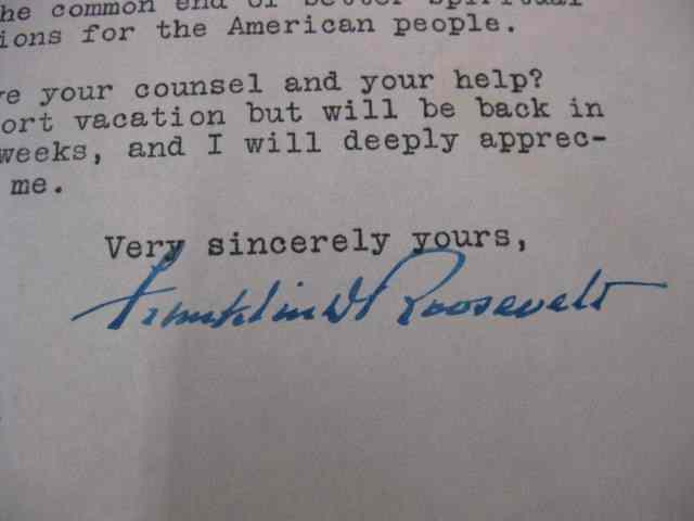 Appraisal: Signed Franklin D Roosevelt Letterto Clergy regarding social security work