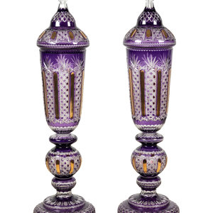 Appraisal: A Pair of Large Bohemian Gilt-Decorated Cut Glass Pokals Late