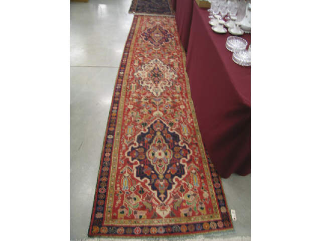 Appraisal: Tabriz Persian Handmade Runner triple medallion red field ' x