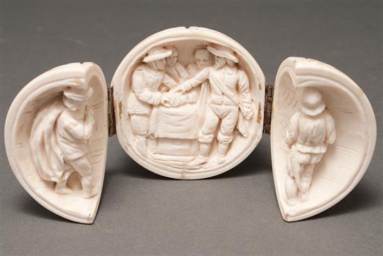 Appraisal: Continental carved ivory triptych sphere with th century relief figures