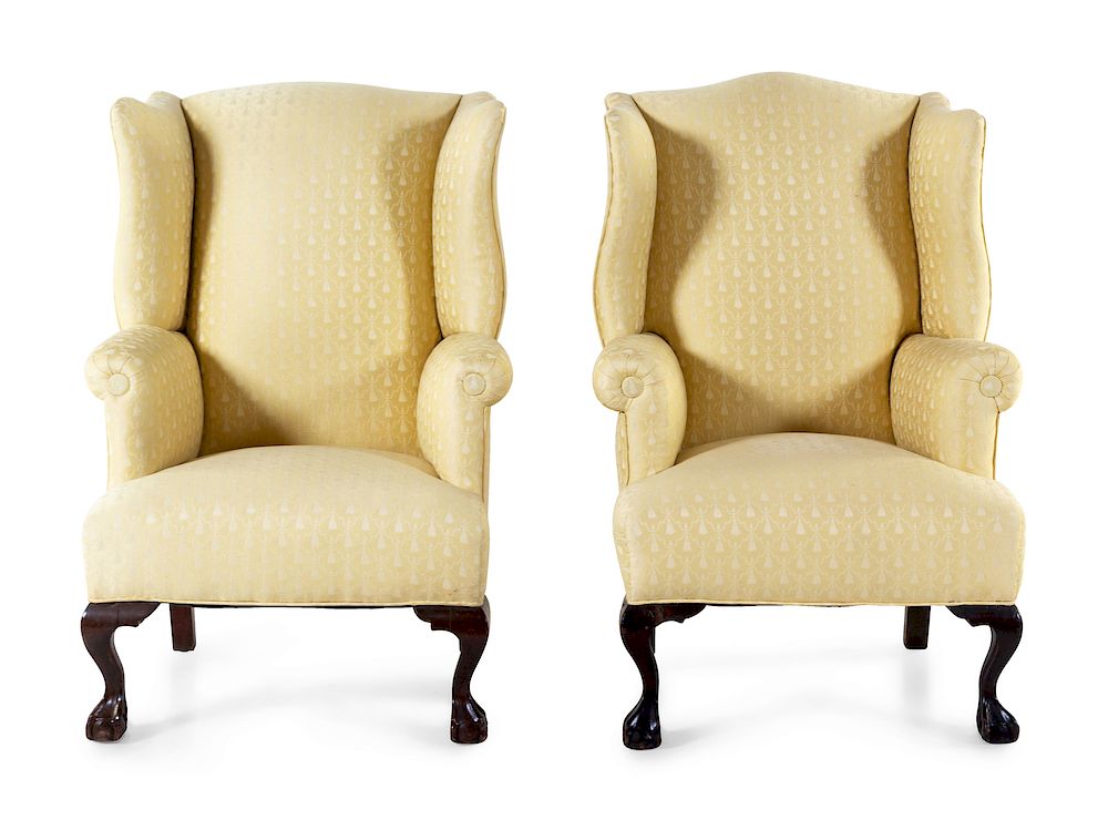 Appraisal: A Pair of George II Style Mahogany Wingback Chairs A