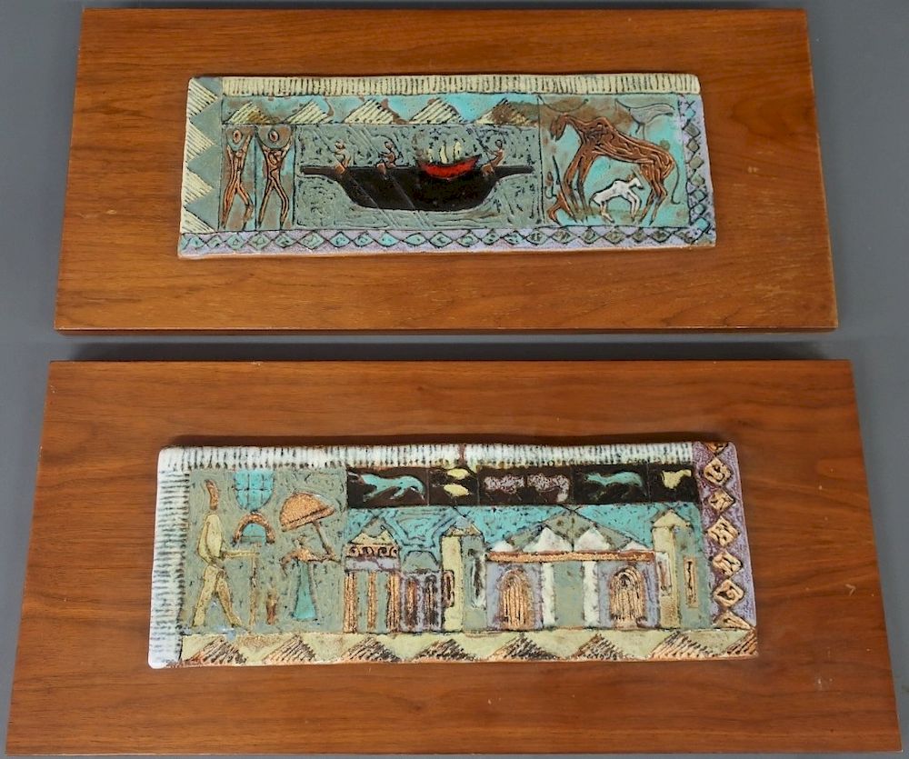 Appraisal: Two Harris Strong Mounted Tiles Two Harris Strong pottery tiles