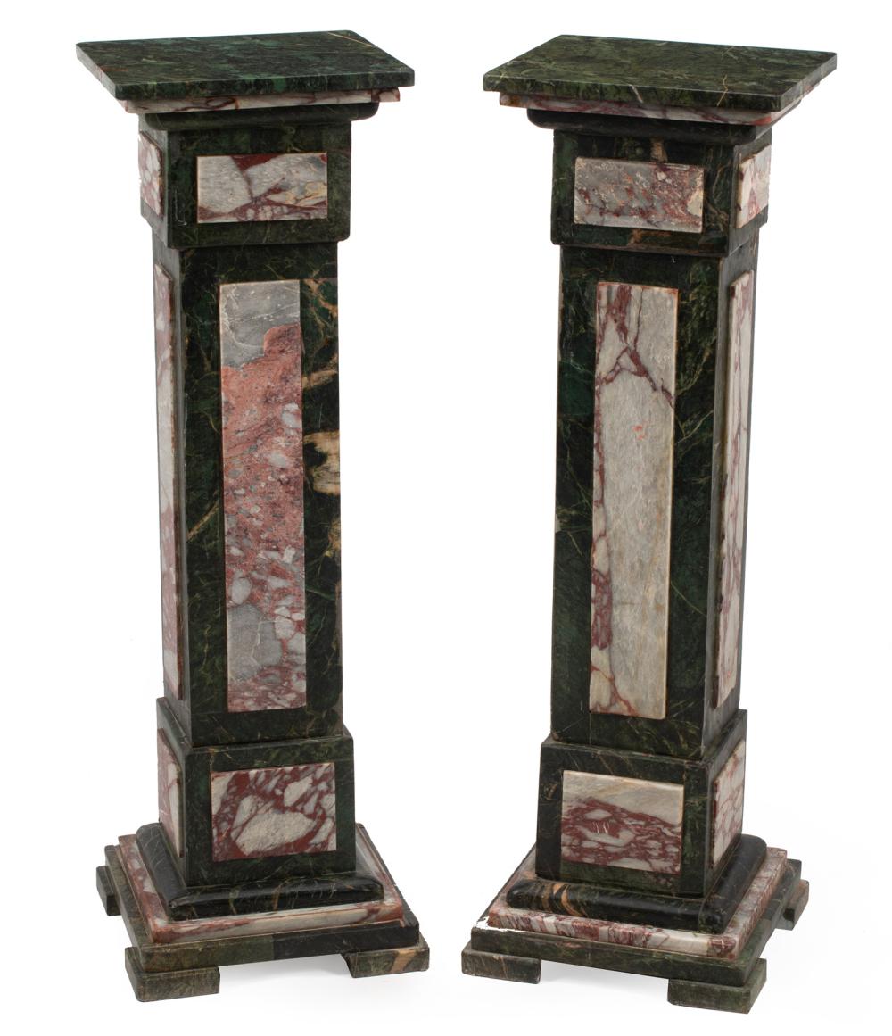 Appraisal: Pair of Louis XVI-Style Marble Pedestals square top paneled standard