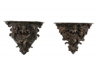 Appraisal: Pair Figural Allegorical Patinated Wall Brackets Continental late th century