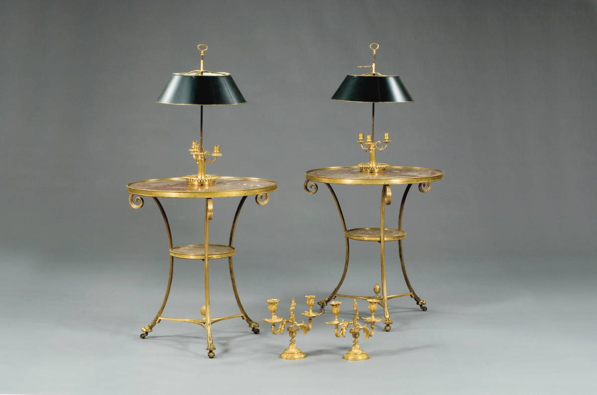 Appraisal: PAIR OF LOUIS XV STYLE GILT-METAL TWO-LIGHT CANDELABRA Each cast