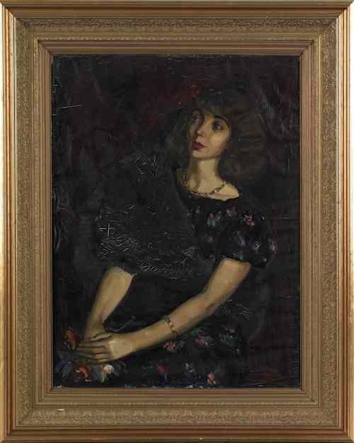 Appraisal: Large oil on canvas portrait of a woman th c